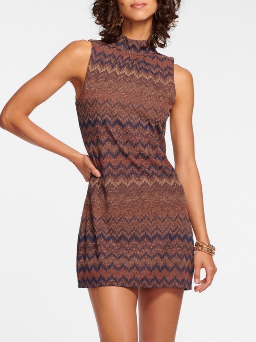 Ramy Brook Marietta Metallic Chevron Sleeveless Mini Dress